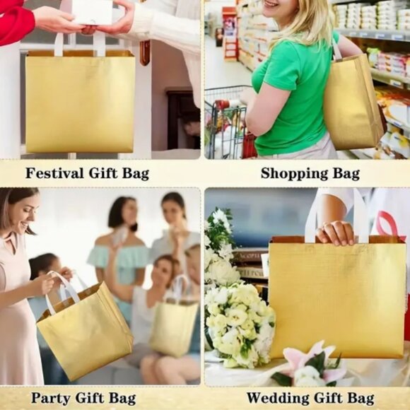 12 - Red or Gold Large Christmas, Holiday, Gift Bags, Reusable - Picture 2 of 2